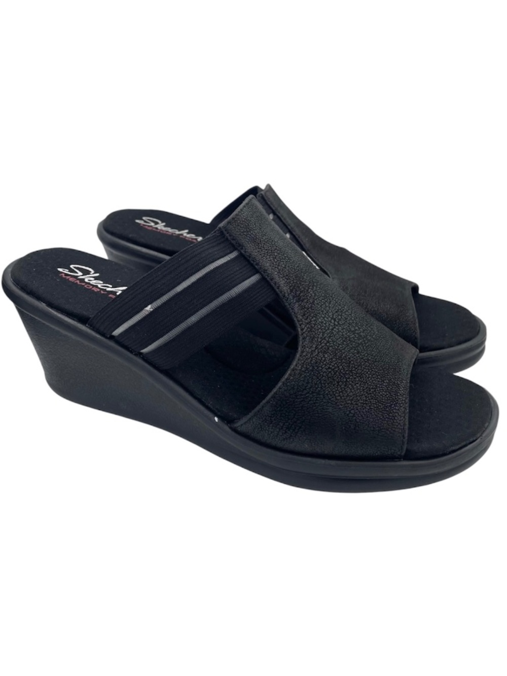 Skechers wedge platform cushion black sandals women’s Size 9